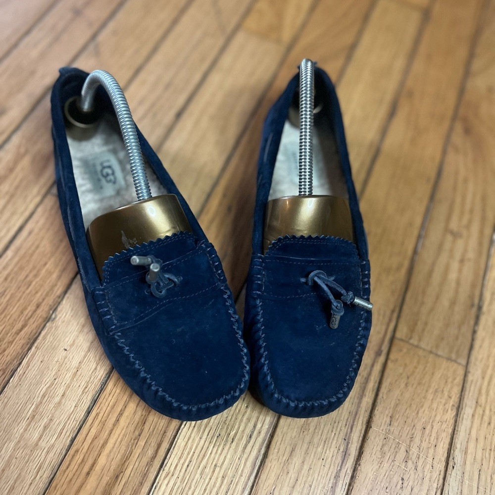 ugg loafer shoes Women’s Size 7.5 Blue Suede Fur Lined Comfy Casual - Picture 2 of 8